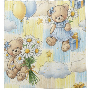 Teddy Bear Daisy Garden Pattern (2) Shower Curtain