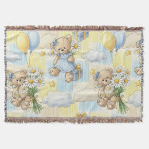 Teddy Bear Daisy Garden Pattern (2) Throw Blanket