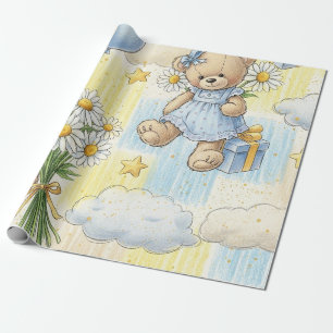 Teddy Bear Daisy Garden Pattern (2) Wrapping Paper
