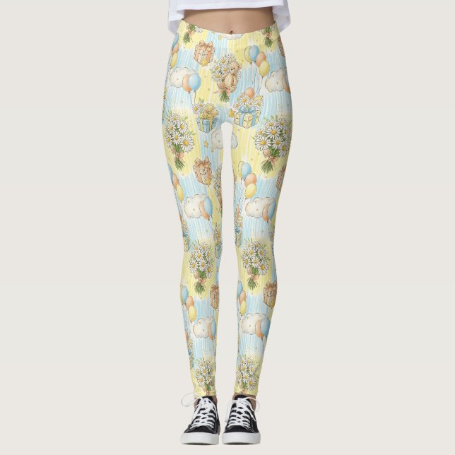 Teddy Bear Daisy Garden Pattern (3) Leggings (Front)