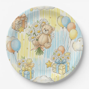 Teddy Bear Daisy Garden Pattern (3) Paper Plate