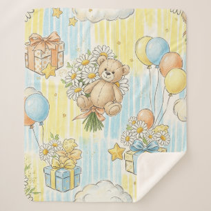Teddy Bear Daisy Garden Pattern (3) Sherpa Blanket