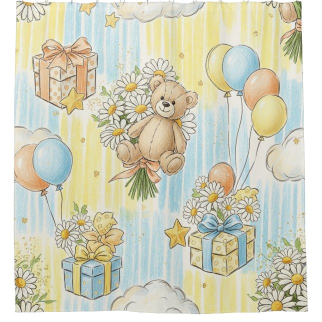 Teddy Bear Daisy Garden Pattern (3) Shower Curtain (Front)