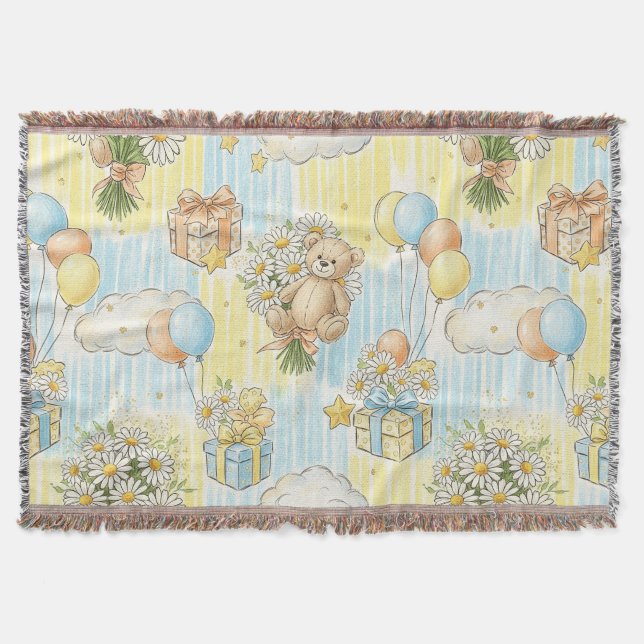 Teddy Bear Daisy Garden Pattern (3) Throw Blanket (Front)