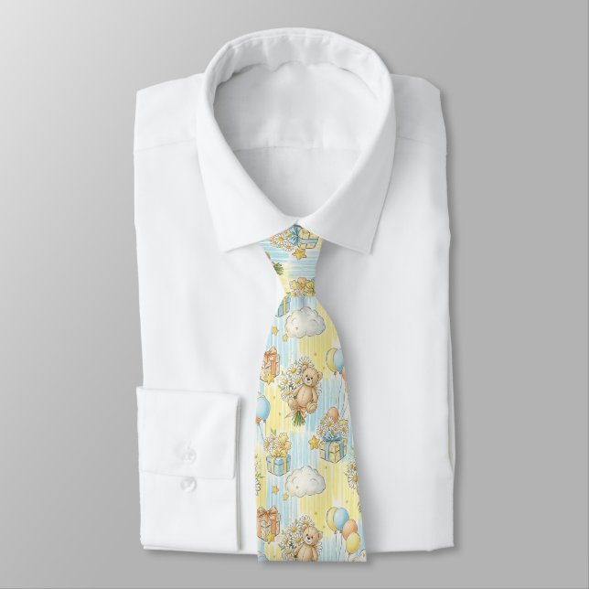 Teddy Bear Daisy Garden Pattern (3) Tie (Tied)