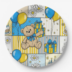 Teddy Bear Daisy Garden Pattern (4) Paper Plate