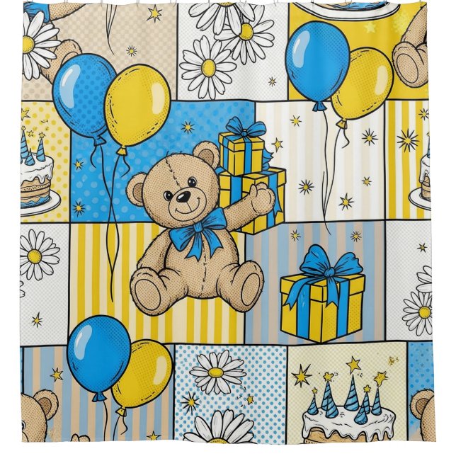 Teddy Bear Daisy Garden Pattern (4) Shower Curtain (Front)