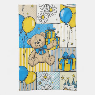 Teddy Bear Daisy Garden Pattern (4) Tea Towel