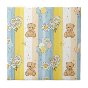 Teddy Bear Daisy Garden Pattern (4) Tile