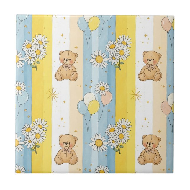 Teddy Bear Daisy Garden Pattern (4) Tile (Front)
