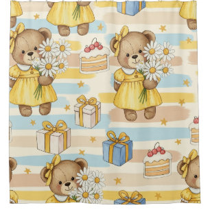 Teddy Bear Daisy Garden Pattern (5) Shower Curtain