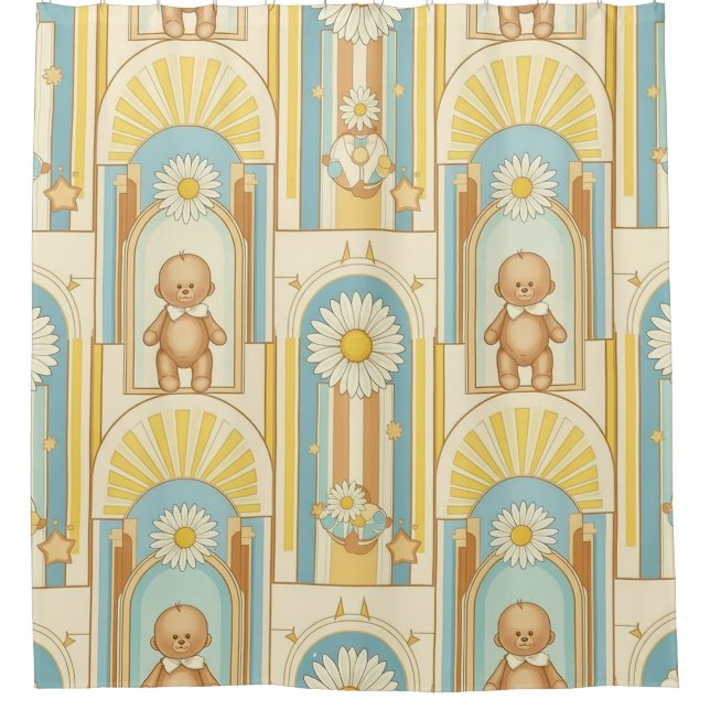 Teddy Bear Daisy Garden Pattern (6) Shower Curtain (Front)