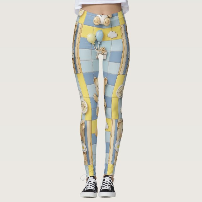 Teddy Bear Daisy Garden Pattern (7) Leggings (Front)