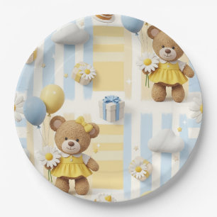Teddy Bear Daisy Garden Pattern (8) Paper Plate