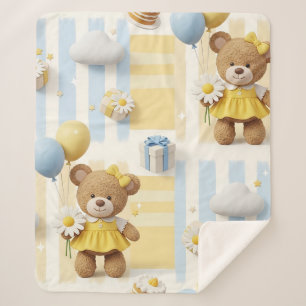 Teddy Bear Daisy Garden Pattern (8) Sherpa Blanket