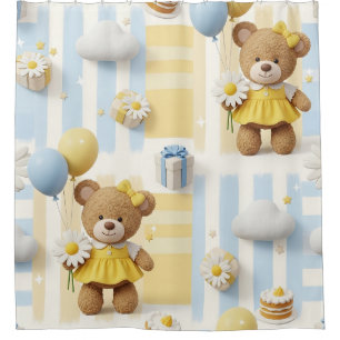 Teddy Bear Daisy Garden Pattern (8) Shower Curtain