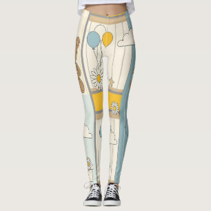 Teddy Bear Daisy Garden Pattern (9) Leggings