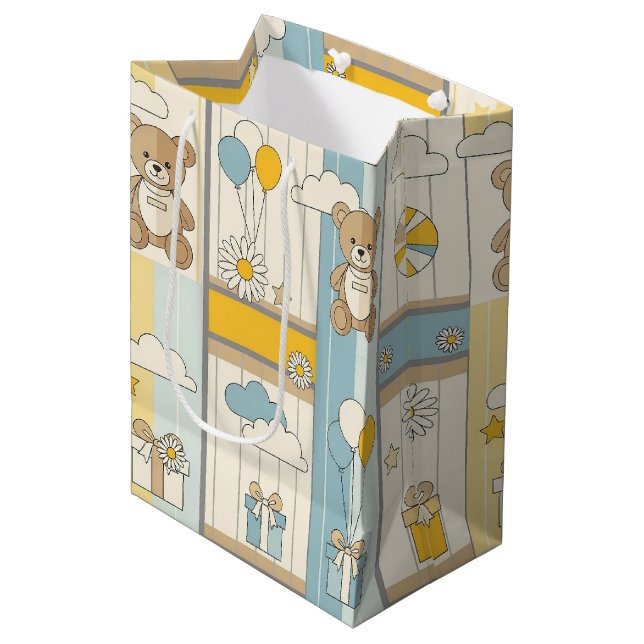 Teddy Bear Daisy Garden Pattern (9) Medium Gift Bag (Front Angled)