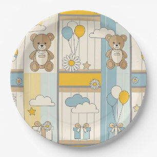 Teddy Bear Daisy Garden Pattern (9) Paper Plate