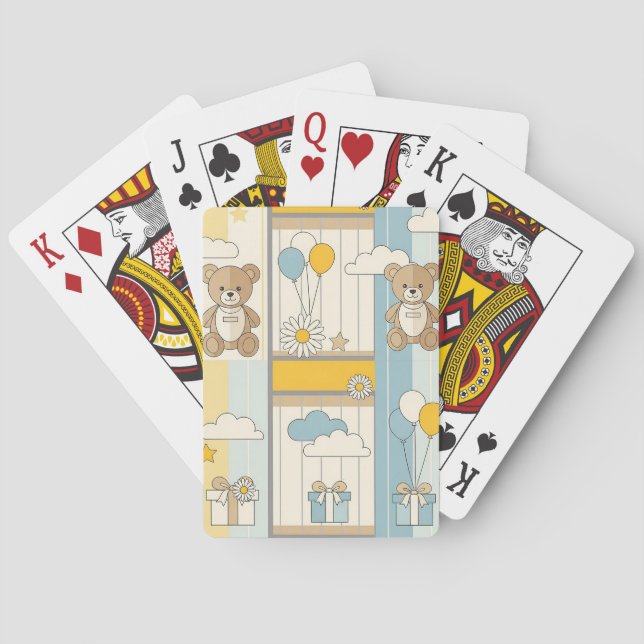 Teddy Bear Daisy Garden Pattern (9) Playing Cards (Back)