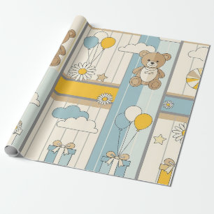 Teddy Bear Daisy Garden Pattern (9) Wrapping Paper