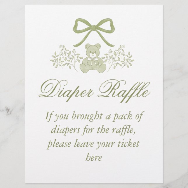Teddy Bear Diaper Raffle Sign | Baby Shower Flyer (Front)
