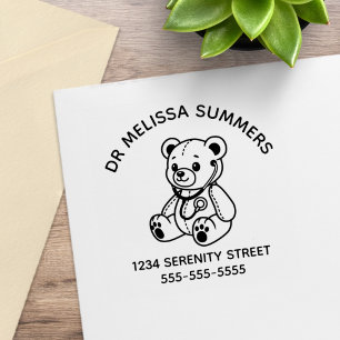 Teddy Bear Doctor Paediatrician Arch Address Rubber Stamp