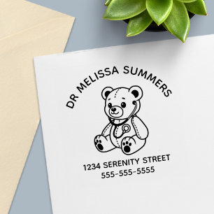 Teddy Bear Doctor Paediatrician Arch Address Self-inking Stamp