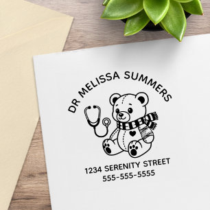 Teddy Bear Doctor Paediatrician Arch Address V2 Rubber Stamp