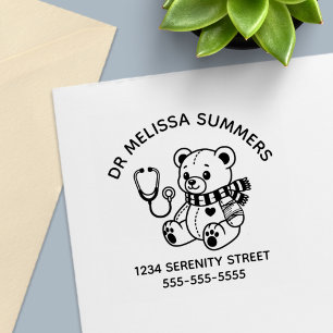 Teddy Bear Doctor Paediatrician Arch Address V2 Self-inking Stamp