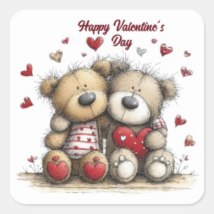 Teddy Bear Duo with Heart Accents Envelope Seals