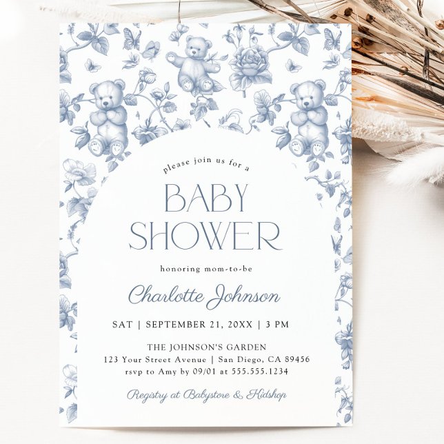 Teddy Bear Dusty Blue Boy Baby Shower Invitation (Teddy Bear Dusty Blue Boy Baby Shower Invitation)