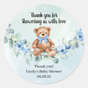 Teddy bear dusty blue floral eucalyptus wreath  classic round sticker