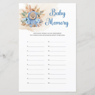 Teddy bear dusty blue flowers pampas Baby Memory