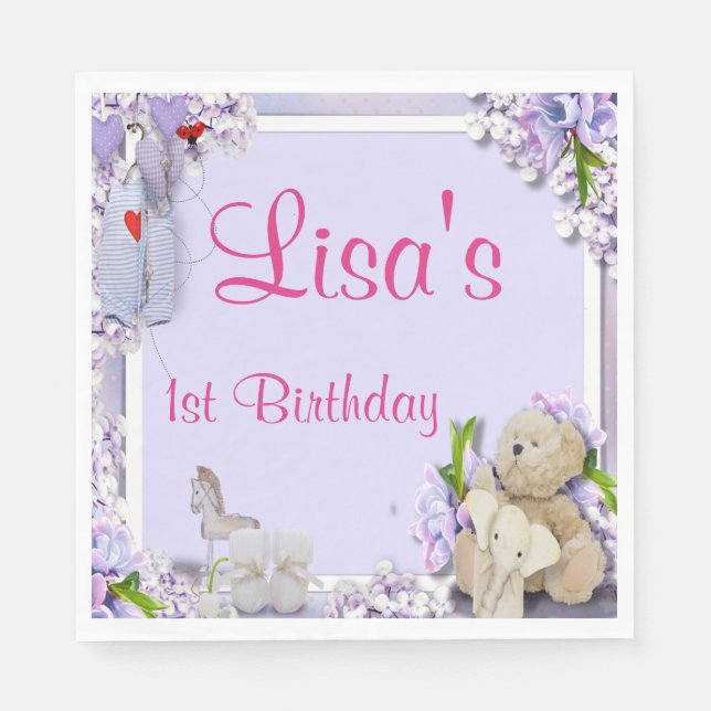 Teddy Bear Elephant Horse Birthday Party Napkin (Front)