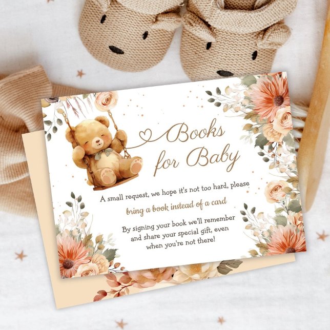 Teddy Bear Fall Autumn Baby Shower Books For Baby Enclosure Card (Creator Uploaded)
