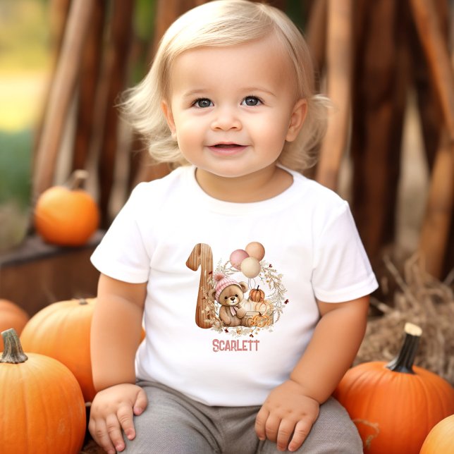 Teddy Bear Fall Beary 1st Birthday Girl Baby T-Shirt (Teddy Bear Fall Beary 1st Birthday Girl Baby T-Shirt)