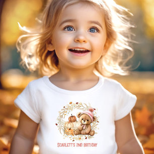 Teddy Bear Fall Birthday Pumpkins Name Girl Toddler T-Shirt