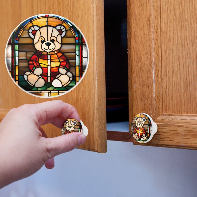 Teddy Bear Faux Stained Glass Ceramic Knob (Creator Uploaded)