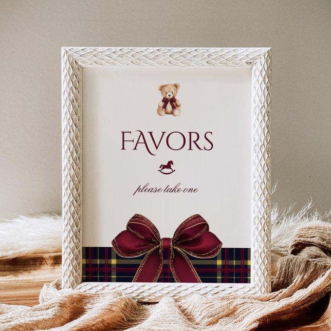 Teddy Bear Favours Red Gold Bow Plaid Poster (Creator Uploaded)