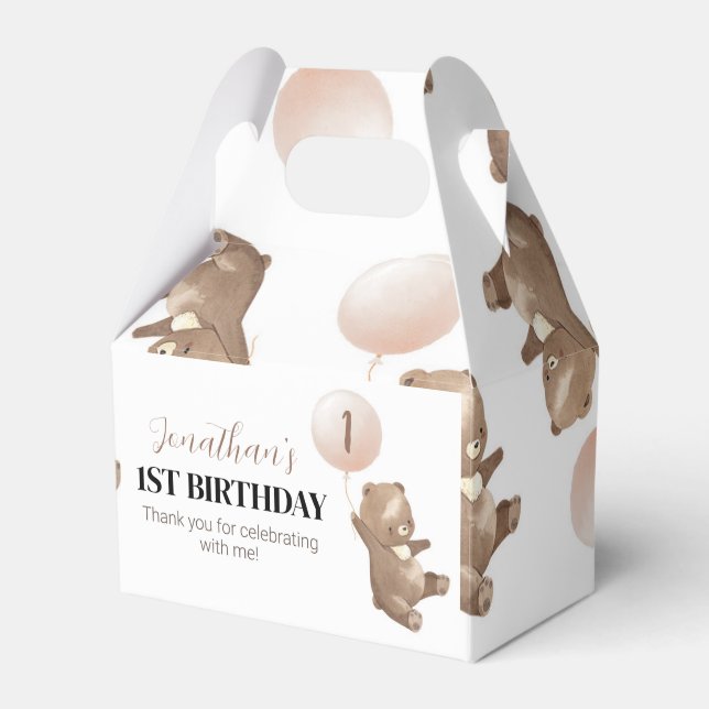 Teddy Bear First Birthday Favour Box (Front Side)