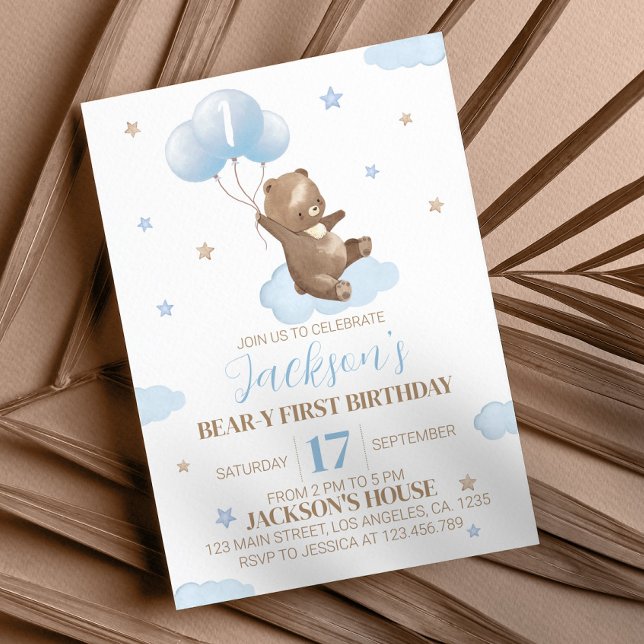 Teddy Bear First Birthday Invitation (Creator Uploaded)