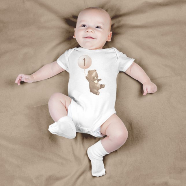 Teddy Bear First Birthday Invitation  Baby Bodysuit (Creator Uploaded)