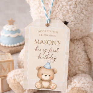 Teddy Bear First Birthday Invitation, Beary First  Gift Tags