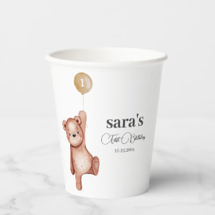 Teddy Bear First Birthday Party Paper Cups