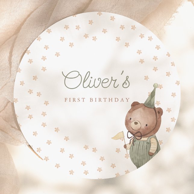 Teddy Bear First Birthday Party Paper Plate (Creator Uploaded)