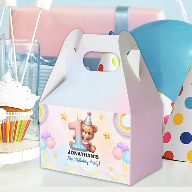 Teddy Bear First Birthday Party | Rainbow Favour Box (Creator Uploaded)