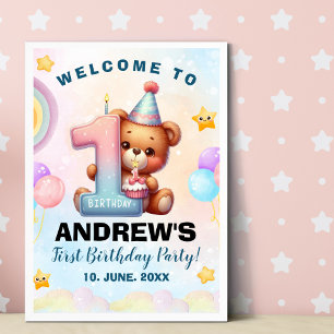 Teddy Bear First Birthday Poster   Nursery & Party
