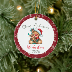 Teddy Bear First Christmas Baby Boy or Girl  Ceramic Tree Decoration