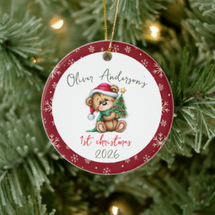 Teddy Bear First Christmas Baby Boy or Girl  Ceramic Tree Decoration